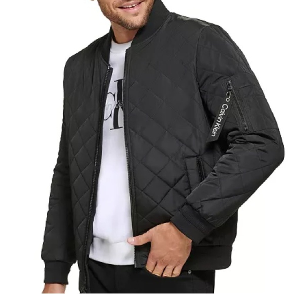 Calvin Klein Men's Quilted Baseball Jacket with Rib-Knit Trim